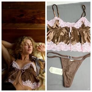 For Love & Lemons Jaden Lace Sleep Top & Thong Set